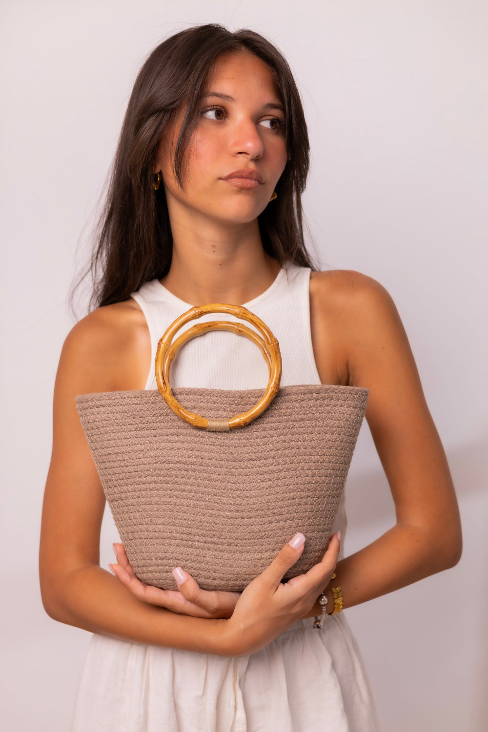 Intertwine Palm Handbag-Camel