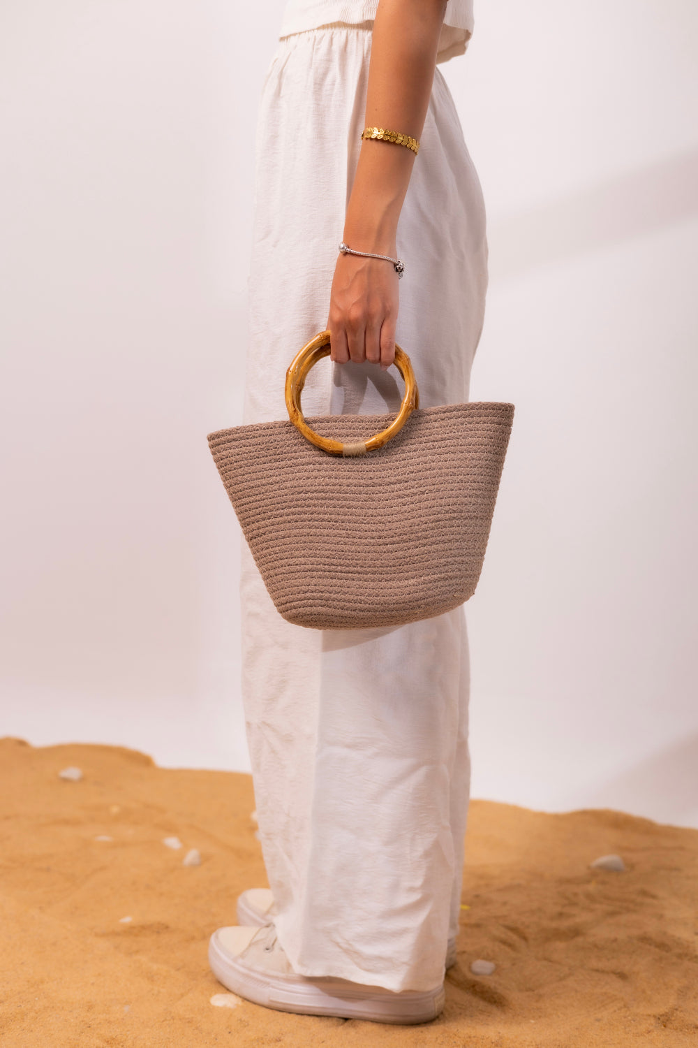 Intertwine Palm Handbag-Camel