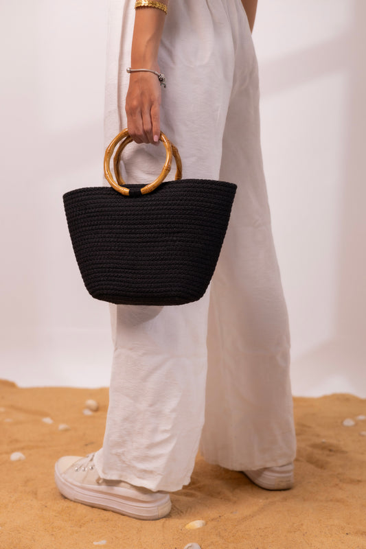 Intertwine Palm Handbag-Black Pearl